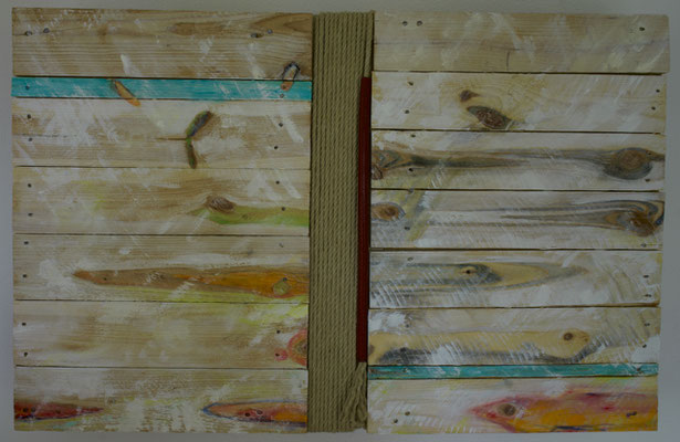 A.P.-MS0062 - Lebenselixier - 2017 - Palette - Acrylfarbe, Holz, Schlauch - 64x99,4x17,5 cm (c) Palder, tOG-Düsseldorf