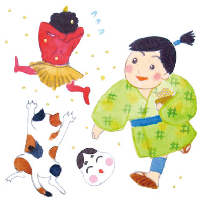 節分の豆まきイラスト