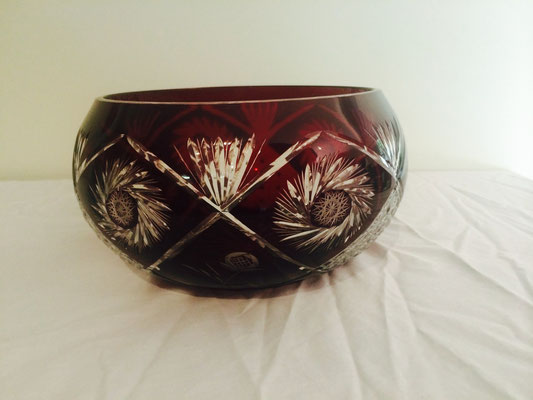 Stunning Deep Red Coloured Cut to Clear Bowl | Adds a Touch of Style to Your Dining Table | Ideal for Putting Candles In | H:130 x D:235mm | Price: $139.00