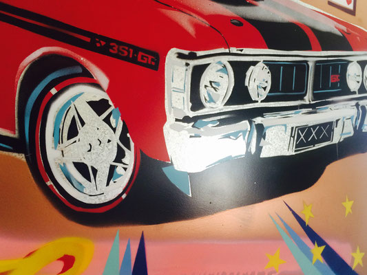 "Love Ford 351 GT" | Synthetic Polymer Paint on Metal | H:800 x W:1125mm | Price: $650.00