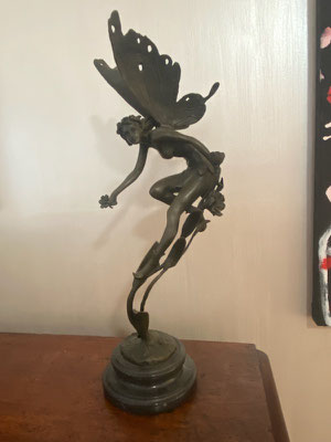 Bronze fairy resting on marble plinth  stunning detail and with great movement  H 480 x D 180 mm  $ 1470