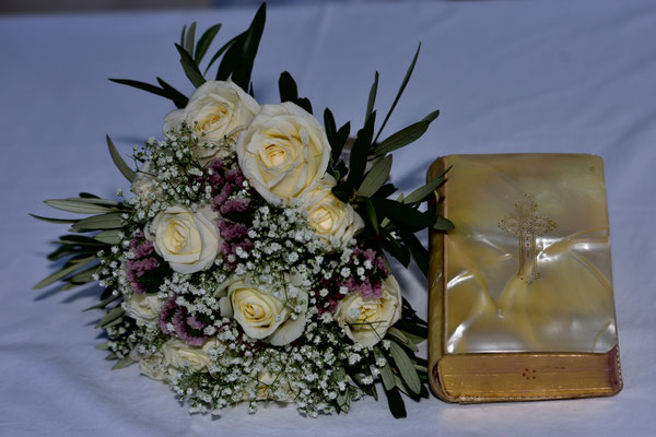 bridal bouquet and bible
