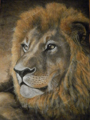 création Lion "Anhame", gouaches sur papier ~65x45cm ( 2015 - antérieure à N'anima Cuir). 
