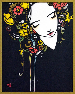 「巡る」SOLD　2019  切り絵、和紙、水彩  142×175mm