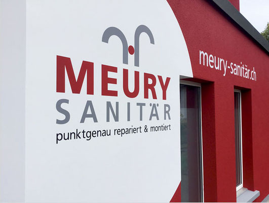 Beschriftung Werkstatt Meury Sanitär Reinach BL – Konzept D’Agostini Werbedimensionen