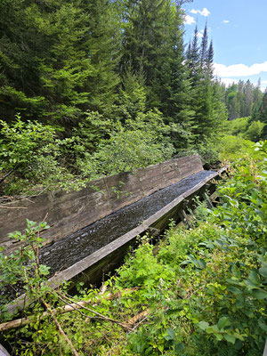 Wo Flüsse fehlen - Wasser-Rinnen für den Baumstamm-Transport, gespiesen durch Stauseen