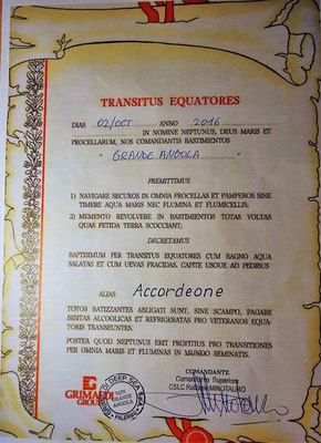 Röbäs Zertifikat der Äquatorüberquerung