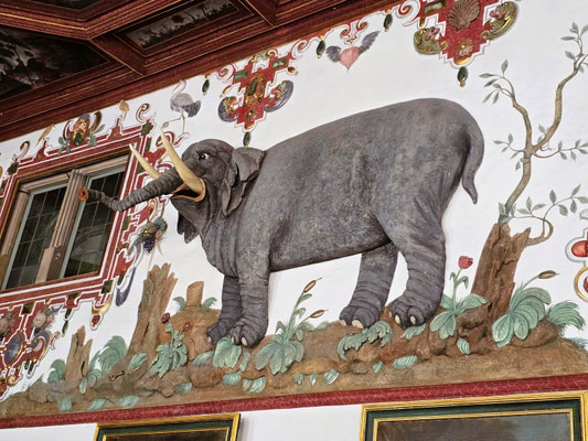 ....der seltsame Elefant - der Stukateur gestaltete das Tier, ohne vorher eines gesehen zu haben....