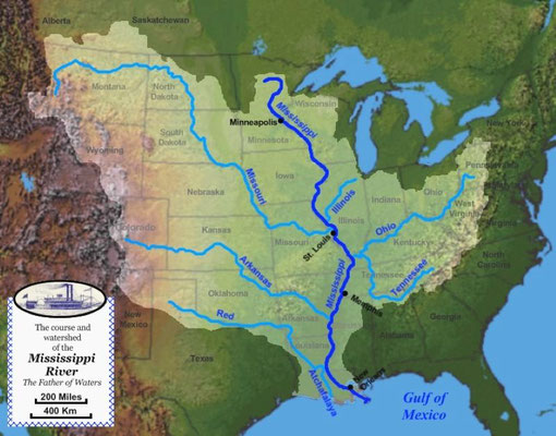 Der Mississippi River von der Quelle bis zum Delta