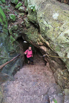 Cenote Xkekén - Steil gehts runter