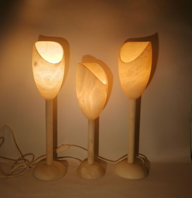 Unikat Alabaster Tischlampe TL03CN, TL02CN (verkauft), TL03CN, Fb. creme/creme 10,5 x 45 cm: 