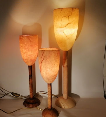 Unikat Alabaster Tischlampe AL54T, 11,5 x 45 cm, Fb. terra: , AL53T, 11,5 x 38 cm, Fb. terra:, AG54T, 16 x 60 cm, Fb. terra: 
