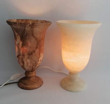 Unikat Alabasterlampen AL35T, Fb. terra, AL34C creme klein, glatt, ca. 19 x 30 cm