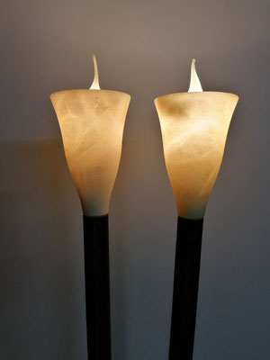 Unikat Alabaster Stehlampe AT05C, creme, 167 cm h., Fuß aus Schmiedeeisen mit Rostoptik Patina. 419,- €