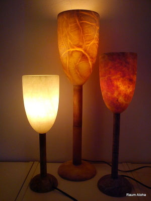 Alabasterlampen AL53, AG54, AL54 ( von li. nach re. ) Tischlampen