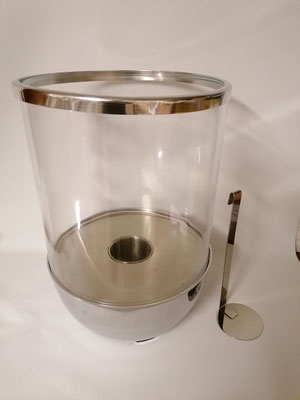 Tischkamin Rondo, Fb. silber mit Ablöschschieber, ca 30x44 cm hoch. 159,- €