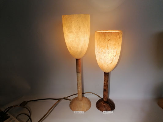Unikat Alabasterlampe AL54C, AL53C, Fb. creme, ca. 11,5 x 38 u. 11,5 x 45 cm