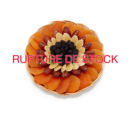 Art. 950183 Fleur  Aprikosen, Datteln, Ananas, Kirschen     Korb: 20 x 4 cm  Verpackung: Karton 4 x 490 g