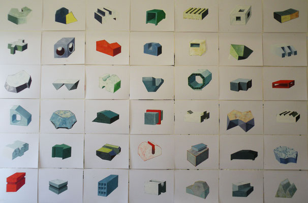 Briques. huile/papier . 42 papiers de  50/65 cm . 2014