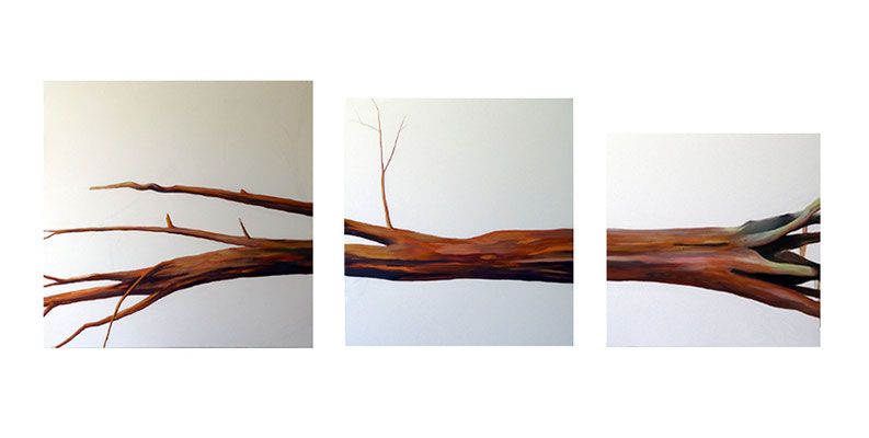 Arbre rouge. acrylique et huile/toile. Tryptique: 147/452cm.