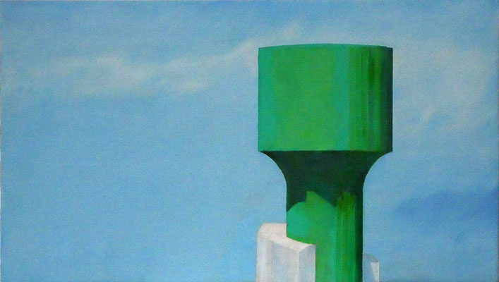 Château d'eau vert. huile et acrylique/bois. 32,5/55cm. collection privée