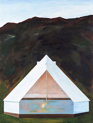Montagne  tente. Acrylique et huile /toile. 200/150 cm