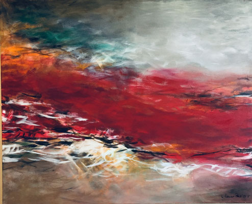 lrike Riemer " Lava ergiesst sich ins Meer " Mit meinen Arbeiten möchte ich Menschen berühren. Durch die Farbe ‚Rot‘ , die ich vorwiegend in diesem Bild verarbeitet habe, kann ich Emotionen ausdrücken, Lebensfreude, aber auch Gewalt oder Naturkatastrophen