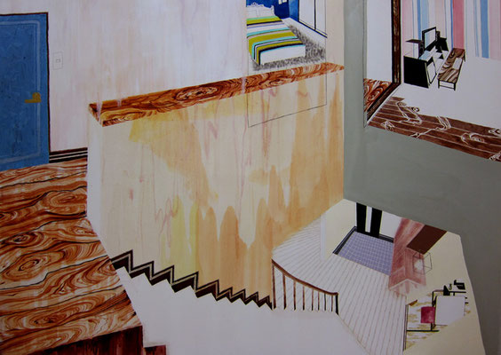 【At the stair of my home】1818×2273mm/綿布に油彩と鉛筆/2012/この作品の購入はアートフロントギャラリーへお問い合わせください。　【At the stair of my home】1818×2273mm/oil,pencil on cotton/2012/price:ask ART FRONT GALLERY  
