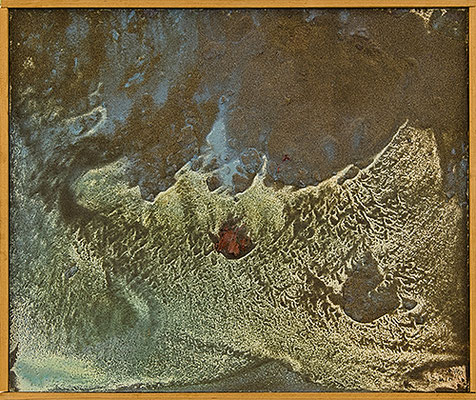 いかづちはおりて Thunder descends, 1990, 63.5 x 65.5 cm Oil and sand on canvas