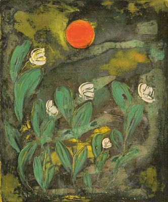 太陽と花 Sun and Flowers, 1983,45 x 38 cm Oil on canvas