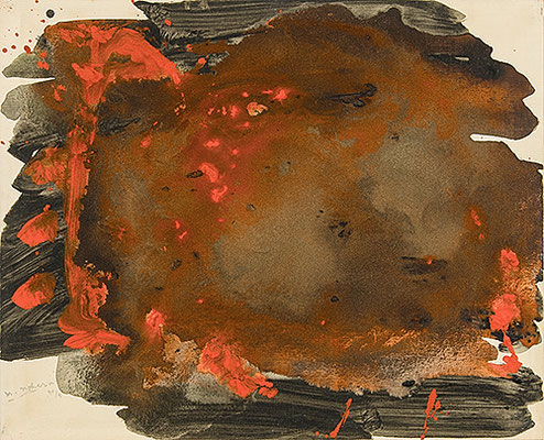 よあけのひかりがよるのやみをぬぐいさるように As the light of dawn wipes away the darkness of night, 1990, 65.2 x 80.3 cm Oil and ink on canvas