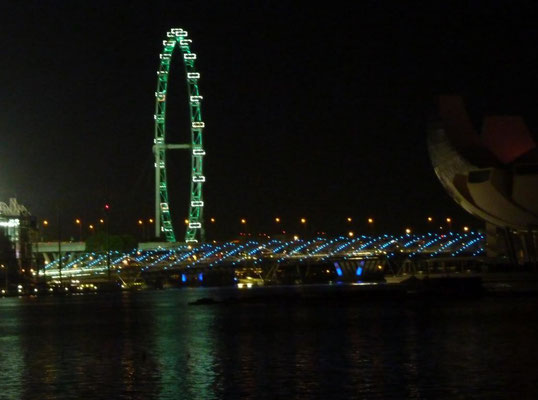 Beleuchteter Singapore Flyer und Double Helix Bridge