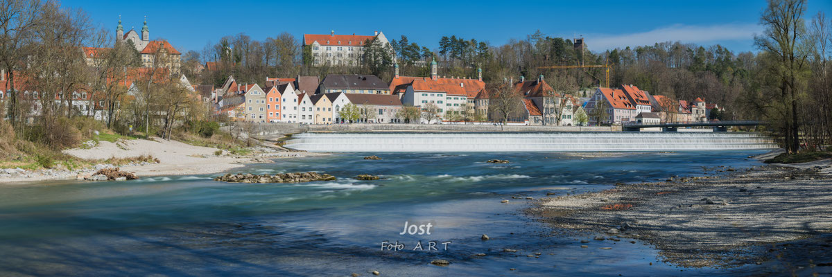 Panorama - Stadtansicht Landsberg vom Lechwehr mit Katharinenbrücke