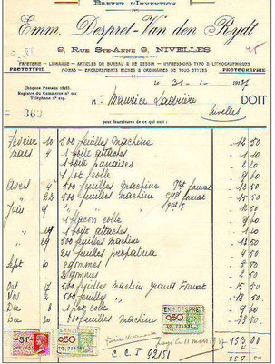 Facture du 31 janvier 1937