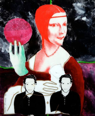 collage on hardboard, resin lacquer mixture coating, proprietary technique, 33x27,5 cm