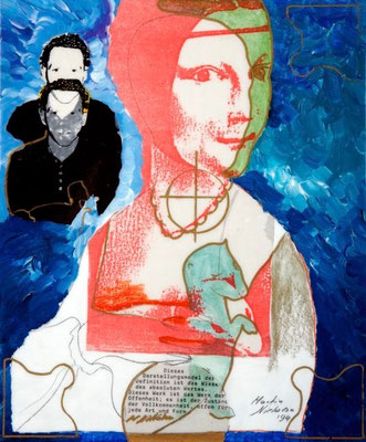 collage on hardboar, resin lacquer mixture coating, proprietary technique, 33x27,5 cm