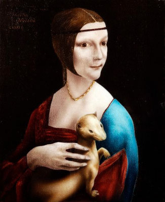collage on hardboard, resin lacquer mixture coating, proprietary technique, 33x27,5 cm