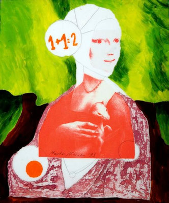 collage on hardboard, resin lacquer mixture coating, proprietary technique, 33x27,5 cm