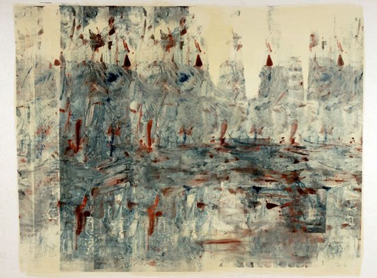 oil on cardboard, resin lacquer mixture coating, proprietary technique, 80x110 cm