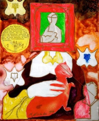 collage on hardboard, resin lacquer mixture coating, proprietary technique, 33x27,5 cm