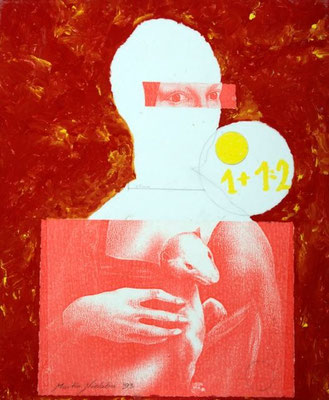 collage on hardboard, resin lacquer mixture coating, proprietary technique, 33x27,5 cm
