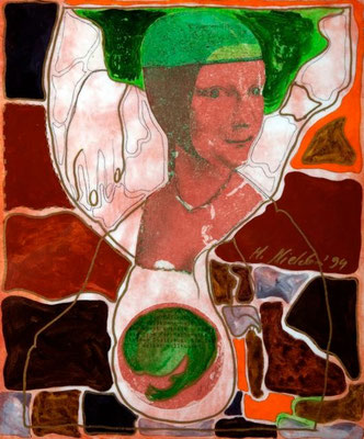 collage on hardboard, resin lacquer mixture coating, proprietary technique, 33x27,5 cm