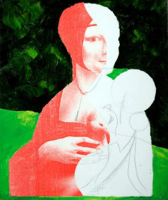 collage on hardboard, resin lacquer mixture coating, proprietary technique, 33x27,5 cm