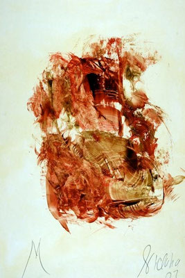 oil on cardboard, resin lacquer mixture coating, proprietary technique, 80x110 cm