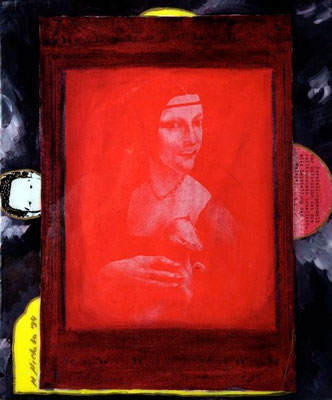 collage on hardboard, resin lacquer mixture coating, proprietary technique, 33x27,5 cm