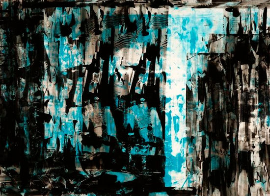 oil on cardboard,  resin lacquer mixture coating, proprietary technique, 120x140 cm 