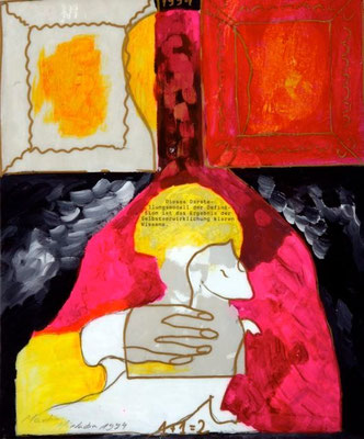 collage on hardboard, resin lacquer mixture coating, proprietary technique, 33x27,5 cm