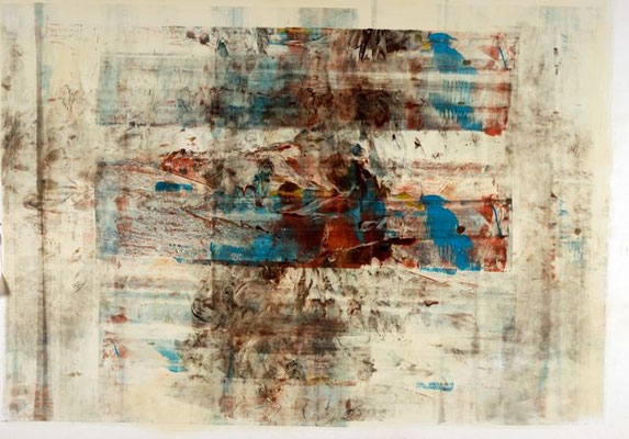 oil on cardboard, resin lacquer mixture coating, proprietary technique, 80x110 cm