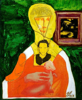 collage on hardboard, resin lacquer mixture coating, proprietary technique, 33x27,5 cm