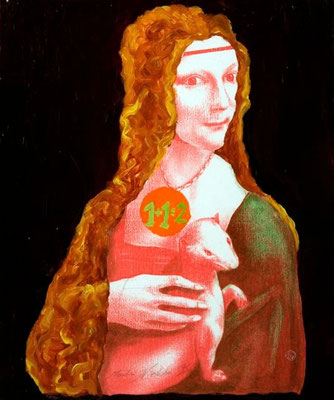 collage on board, resin lacquer mixture coating, proprietary technique, 33x27,5 cm